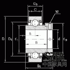 外球面球軸承 E40-KRR, 圓柱外圈，偏心鎖圈定位，兩側(cè) R 型密封